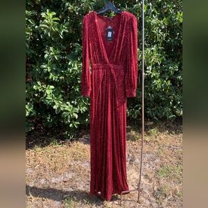 NWT Fashion Nova burgundy sequined jumpsuit in Sz M. Jumpsuit